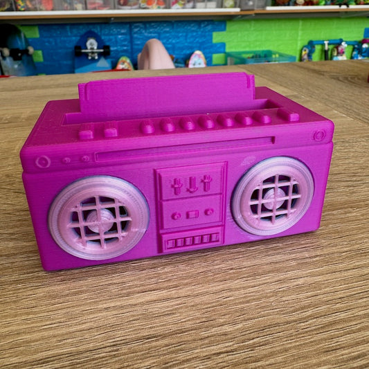 3D Printed  Boombox phone amplifier and stand purple