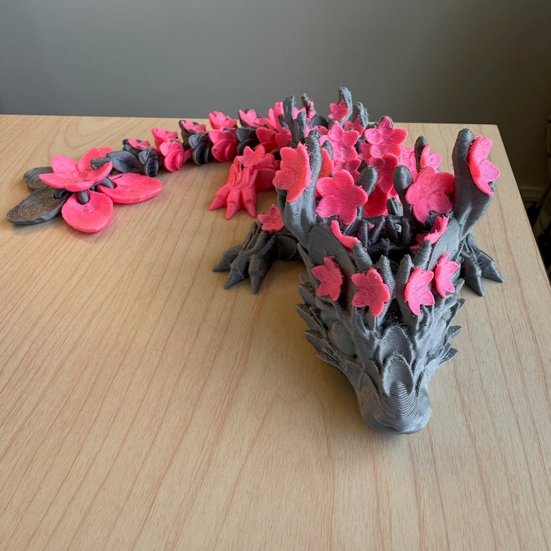 3D Printed Cherry Blossom Dragon Silver / pink