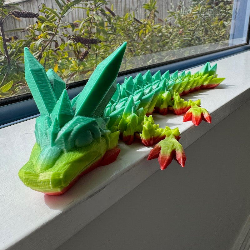 3D Printed Crystal Dragon Rainbow Silk Orange/Green