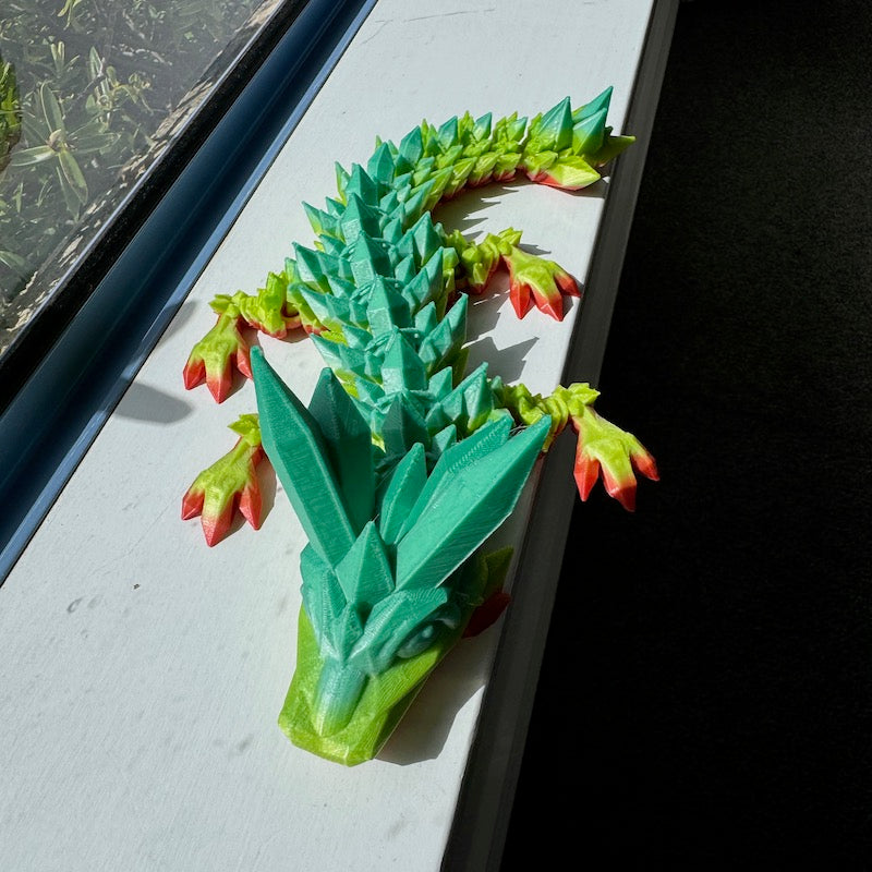 3D Printed Crystal Dragon Rainbow Silk Orange/Green