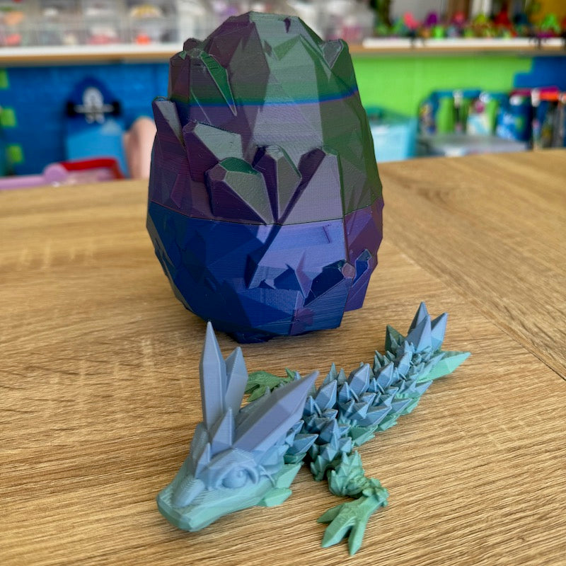 3D Printed Crystal Dragons Egg (Blue, Green, Purple Silk) and Tadling (tadpole dragon, Matte blue and green)
