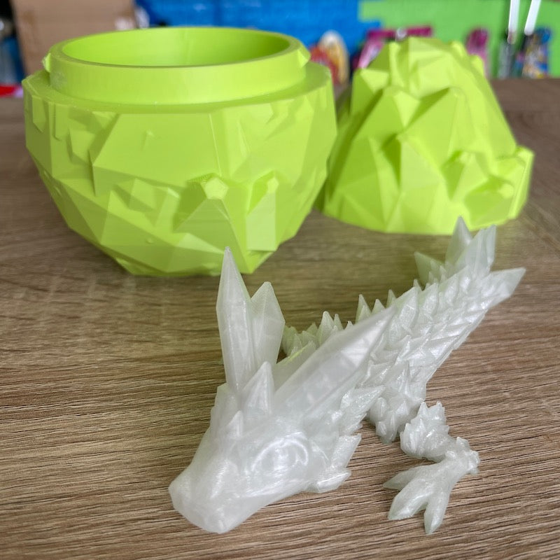 3D Printed Crystal Dragons Egg (Green) and Glow in the Dark Tadling (tadpole dragon)