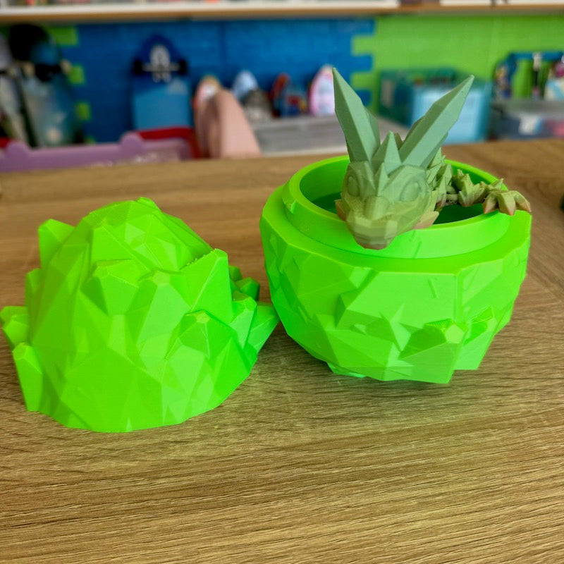 3D Printed Crystal Dragons Egg (Green) and Tadling (tadpole dragon, Matte Green)