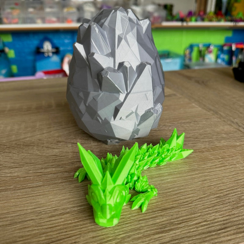 3D Printed Crystal Dragons Egg (Sliver) and Tadling (tadpole dragon)