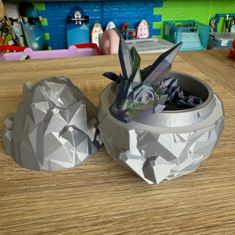 3D Printed Crystal Dragons Egg (Sliver) and Tadling (tadpole dragon, Blue, Green, Purple Silk)