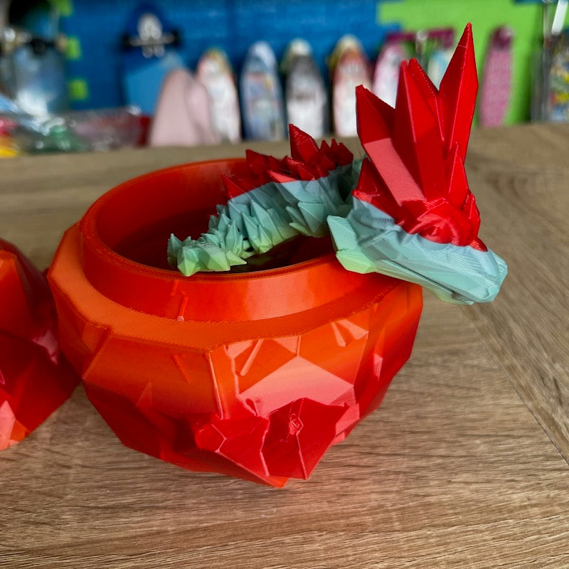 3D Printed Crystal Dragons Egg and Tadling (tadpole dragon) Fire Red