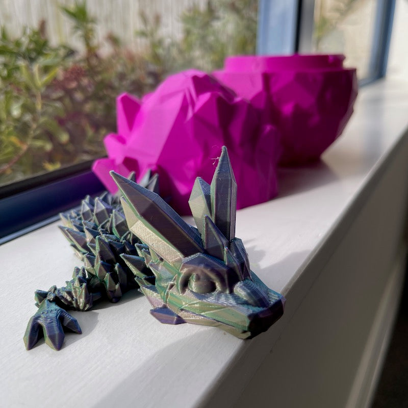 3D Printed Crystal Dragons Egg and Tadling (tadpole dragon) Purple
