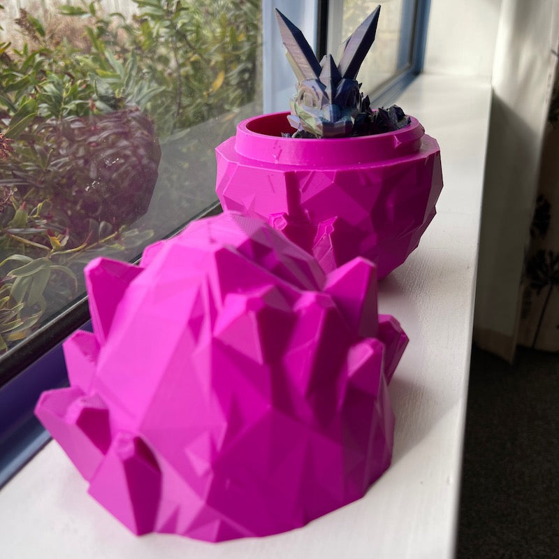 3D Printed Crystal Dragons Egg and Tadling (tadpole dragon) Purple
