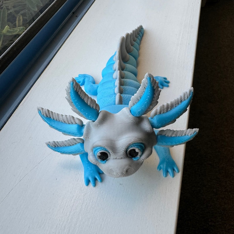 3D Printed Cute Axolotl blue/ soft grey