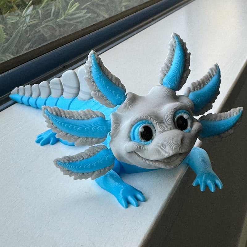 3D Printed Cute Axolotl blue/ soft grey