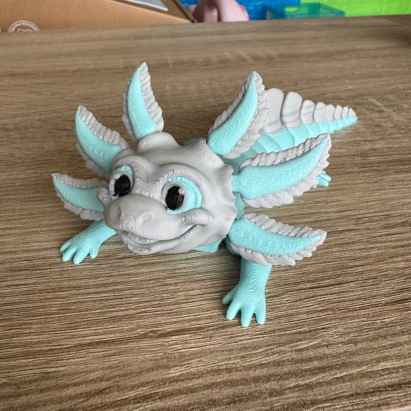 3D Printed Cute Axolotl ice blue / soft grey