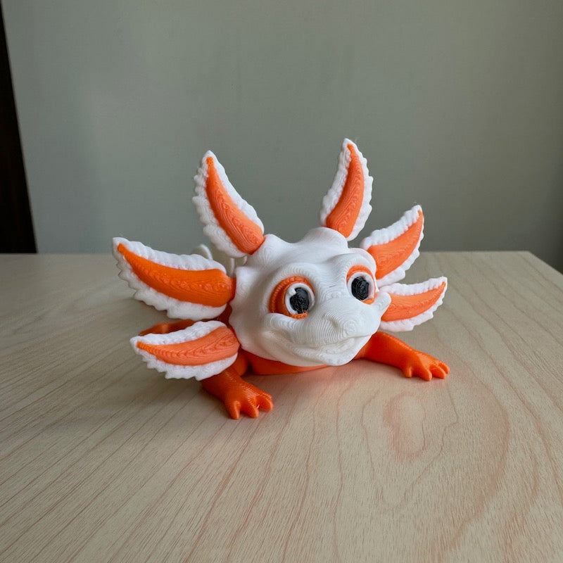 3D Printed Cute Axolotl orange/ white