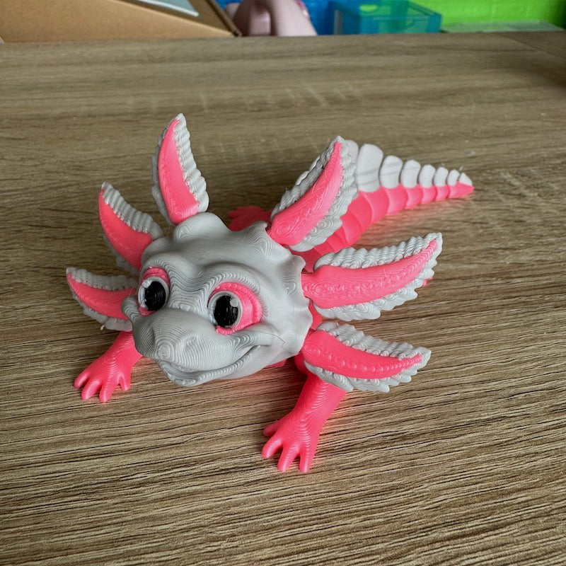 3D Printed Cute Axolotl pink / soft grey