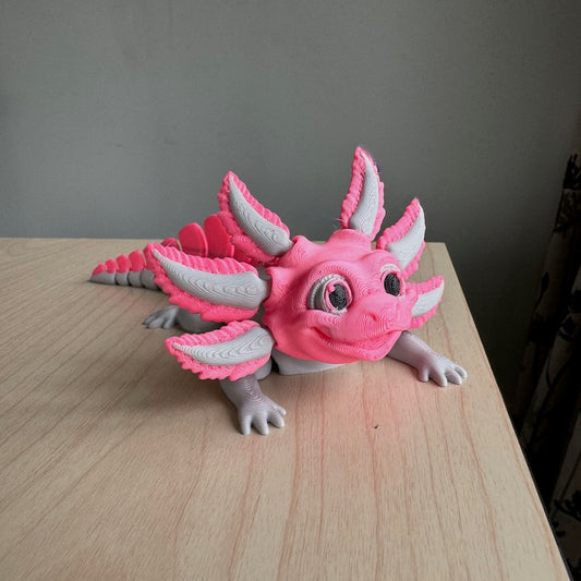 3D Printed Cute Axolotl soft grey / pink