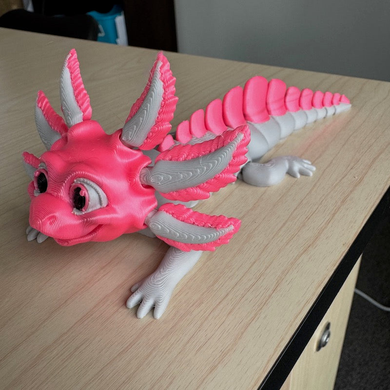 3D Printed Cute Axolotl soft grey / pink