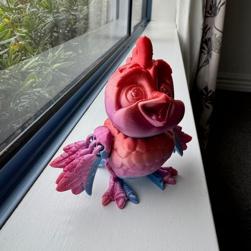 3D Printed Cute Chicken Rainbow silk Pink/Orange