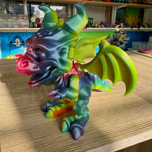 3D Printed Cute  Dragon Large PLA Pro Rainbow filament