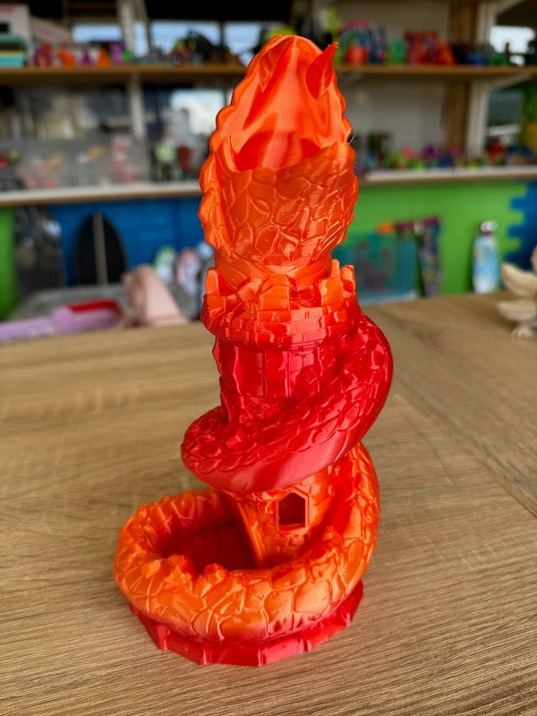 3D Printed Dice Tower Fire Red Silk