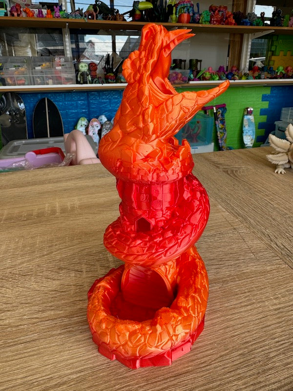 3D Printed Dice Tower Fire Red Silk