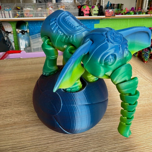 3D Printed Elephant on Ball Blue