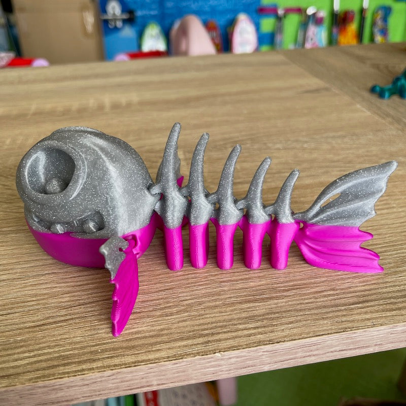3D Printed Flexi Skeleton Fish Silver/PInk