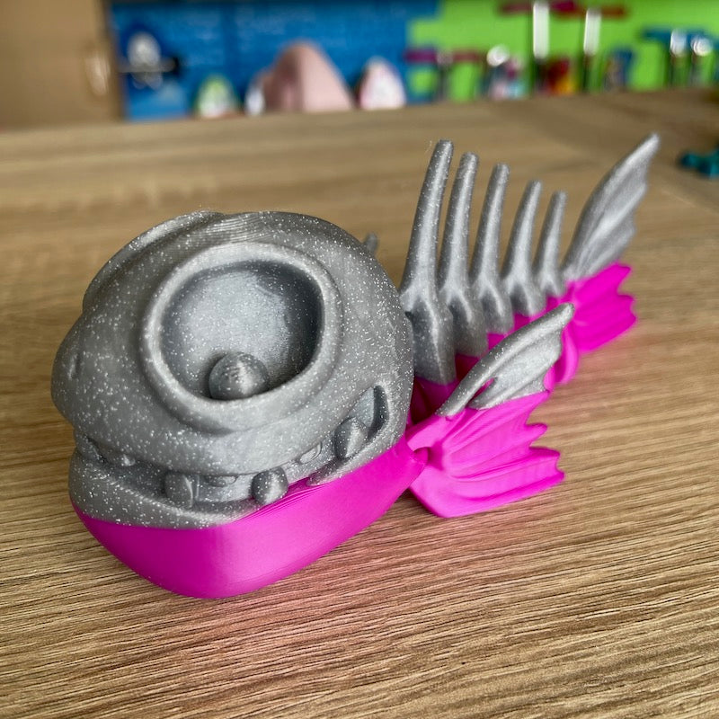 3D Printed Flexi Skeleton Fish Silver/PInk