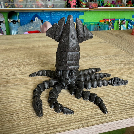 3D Printed Flexi Squid Black with Glitter Flecks