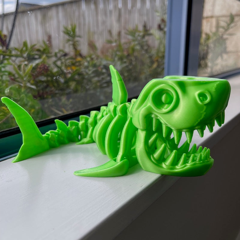 3D Printed Skeleton Shark Green Silk