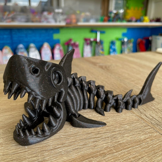 3D Printed Skeleton Shark black with glitter flecks
