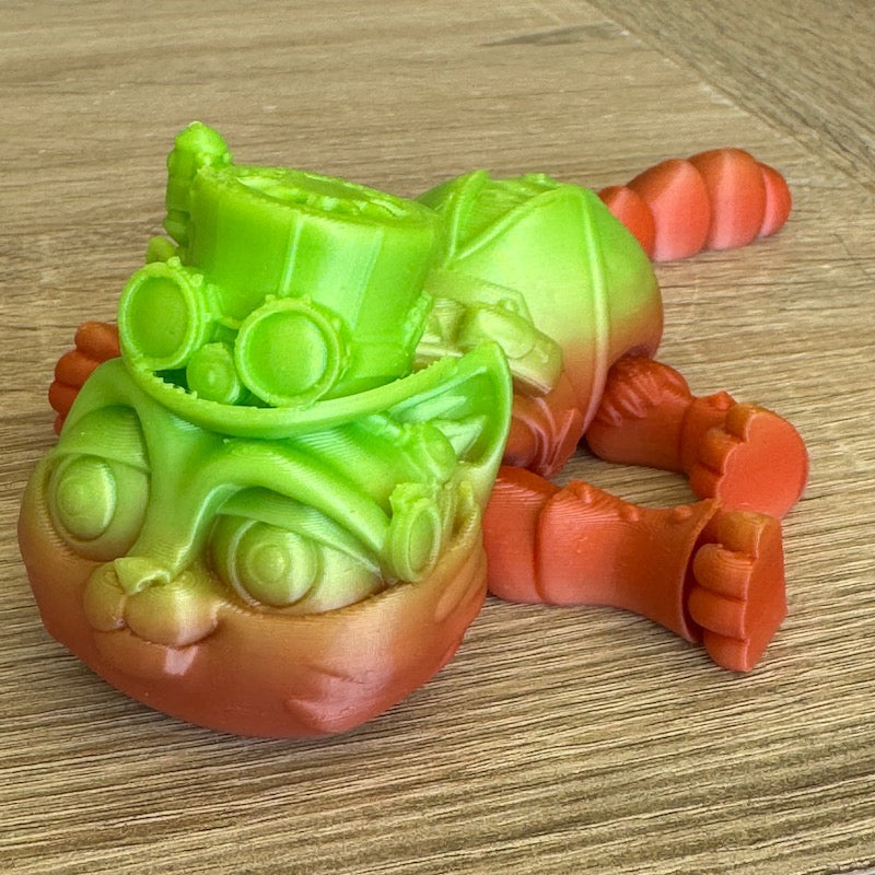 3D Printed Steampunk Cat Orange / Green
