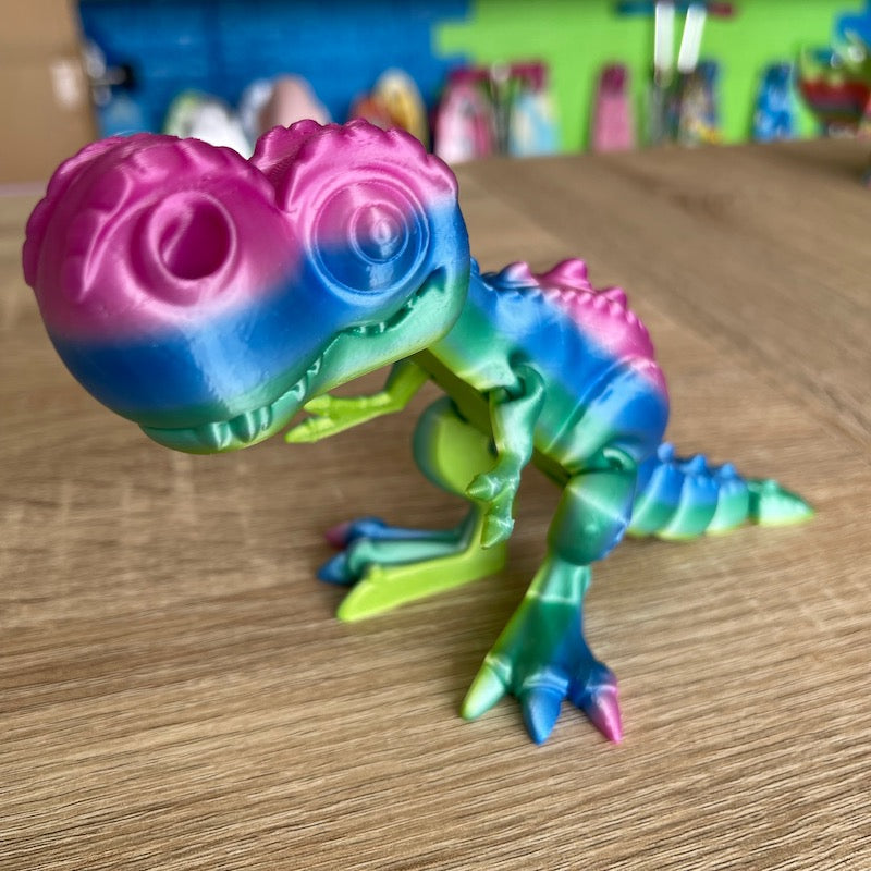 3D Printed T Rex Rainbow Silk mini Green,blue.pink