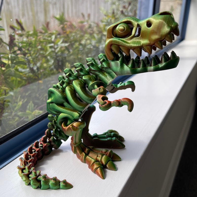 3D Printed T Rex Skeleton Medium size Tricolour Silk