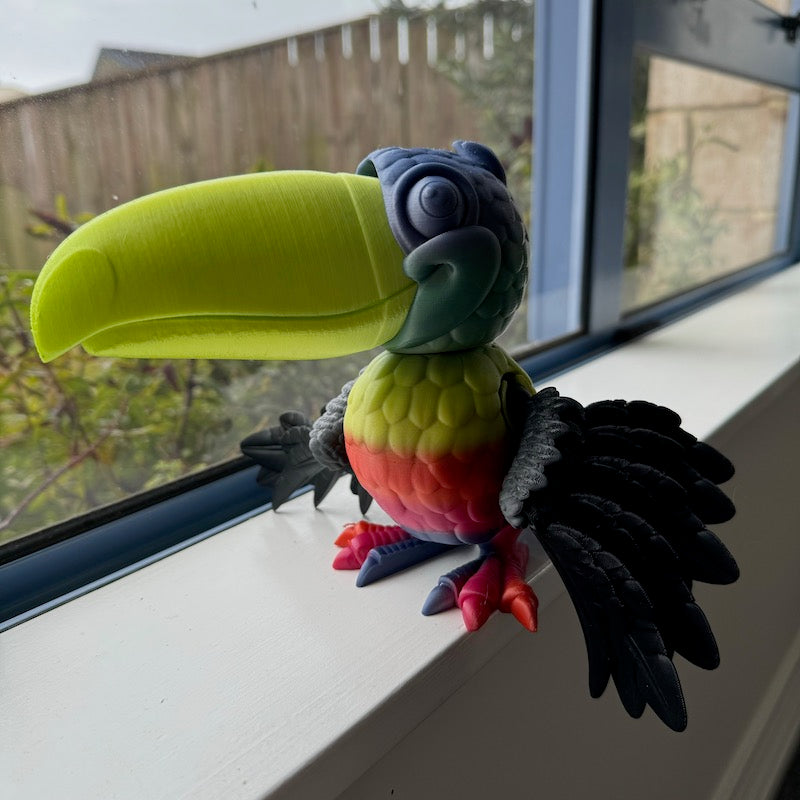 3D Printed Toucan Rainbow body Black Wings