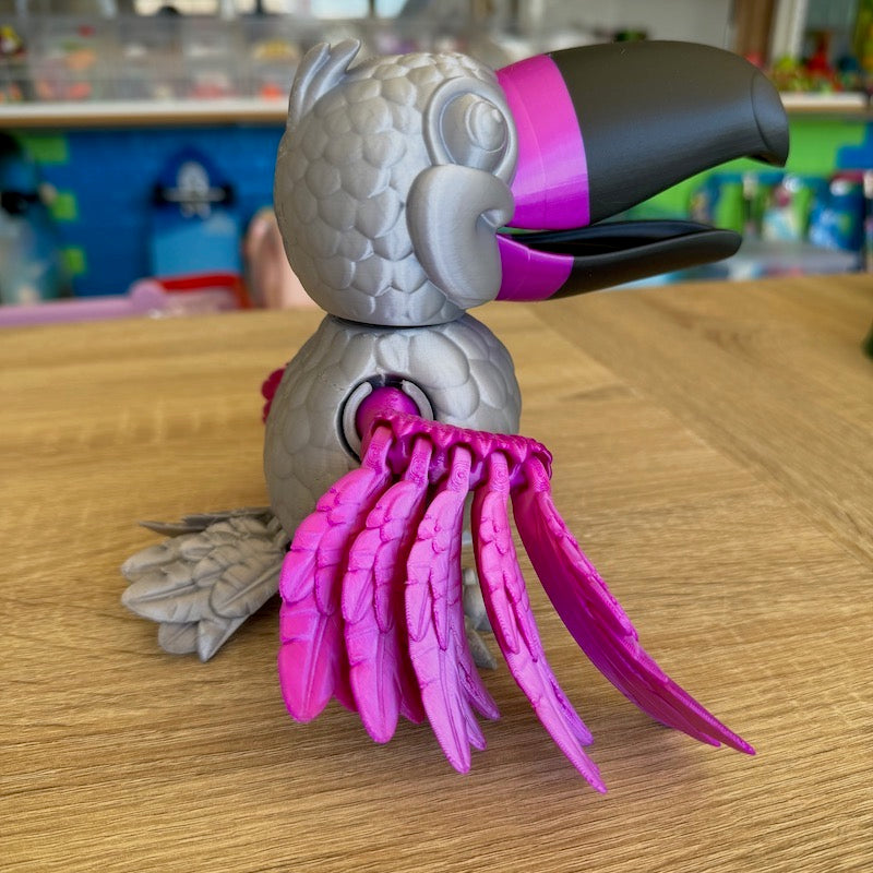 3D Printed Toucan Silver with Purple