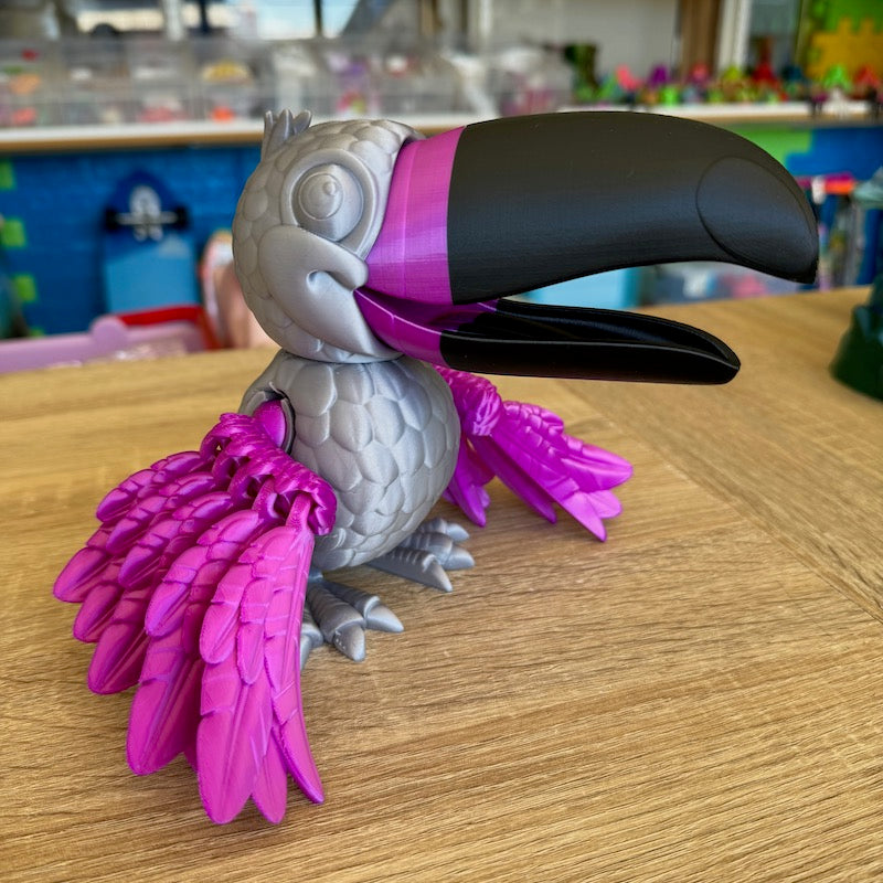 3D Printed Toucan Silver with Purple