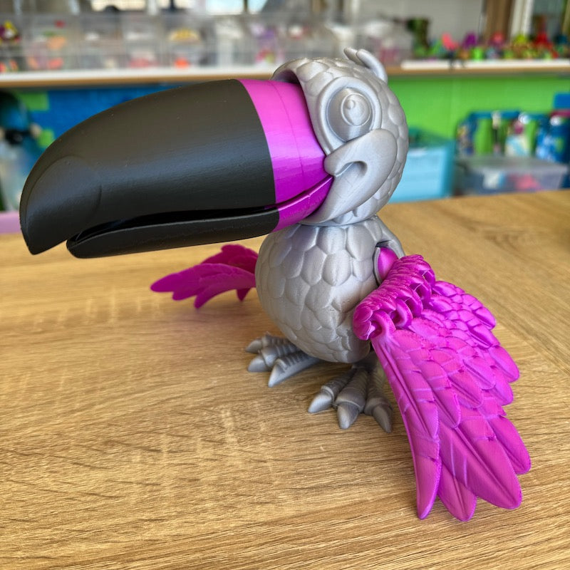 3D Printed Toucan Silver with Purple