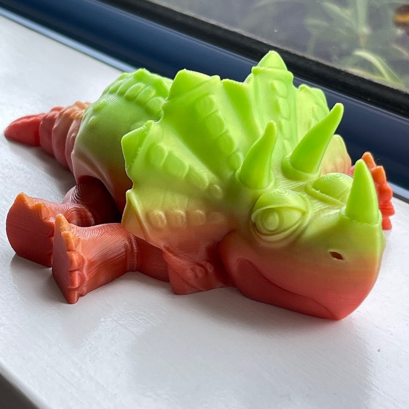 3D Printed Triceratops Multicolour orange/green mini