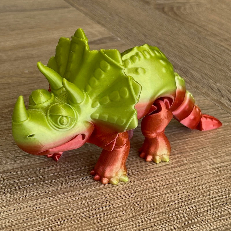 3D Printed Triceratops Multicolour orange/green mini 