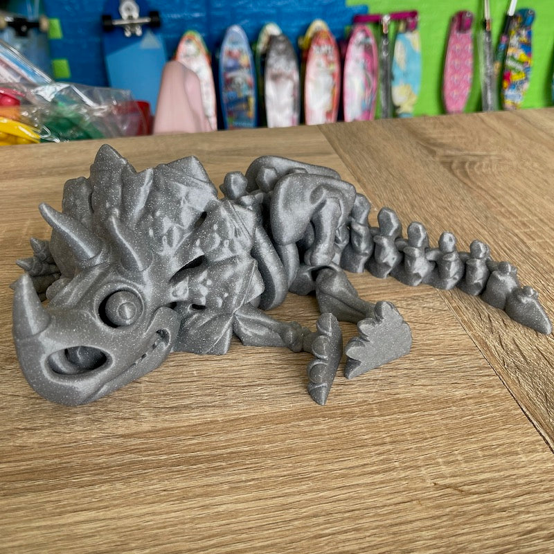 3D Printed Triceratops Skeleton Grey with glitter flecks