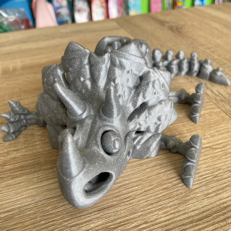 3D Printed Triceratops Skeleton Grey with glitter flecks