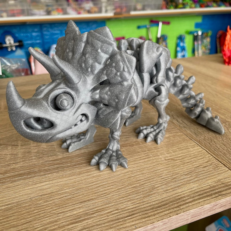 3D Printed Triceratops Skeleton Grey with glitter flecks