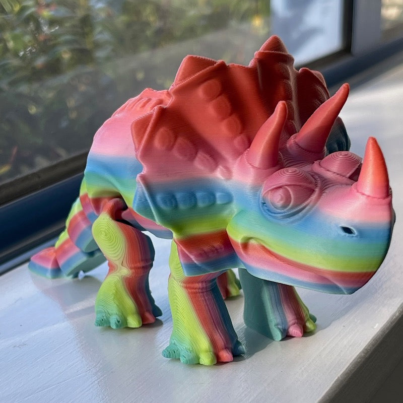 3D Printed Triceratops mini Multicolour matte Rainbow pink horns