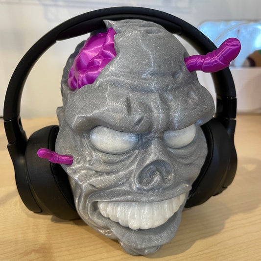 3D Printed Zombie Headphone Stand Grey Glitter