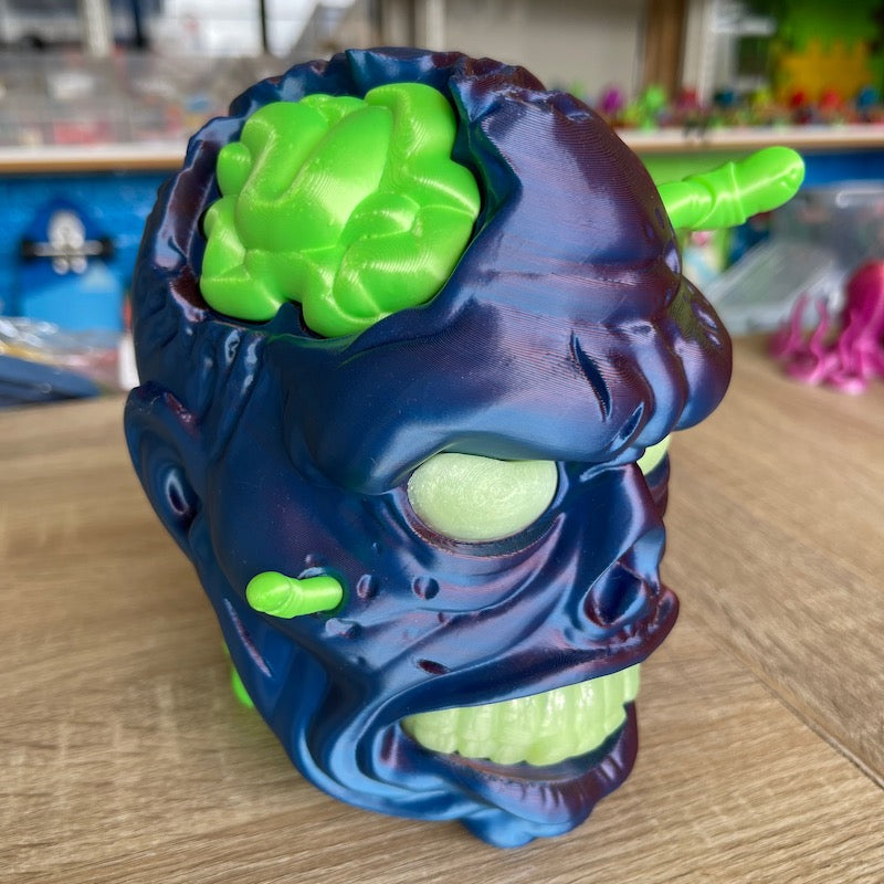 3D Printed Zombie Headphone Stand Colour Change Silk Blue/Purple