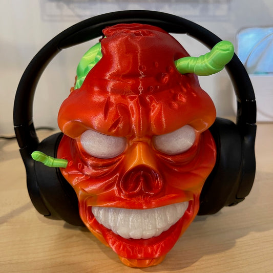 3D Printed Zombie Headphone Stand Fire Red Silk