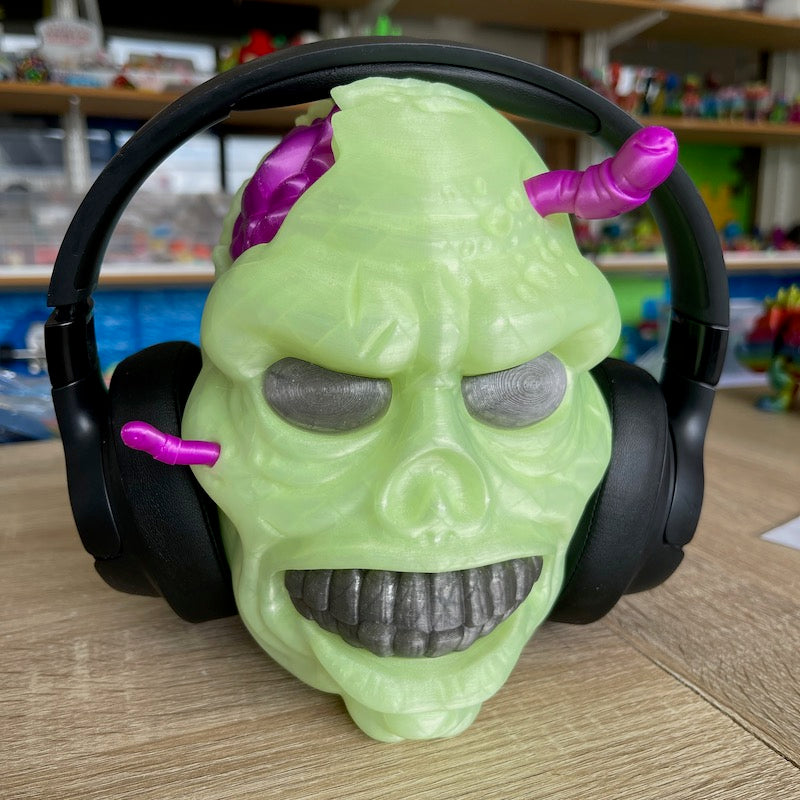 3D Printed Zombie Headphone Stand Luminous Green