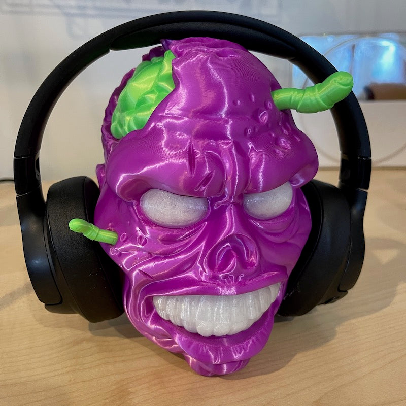 3D Printed Zombie Headphone Stand Purple Silk