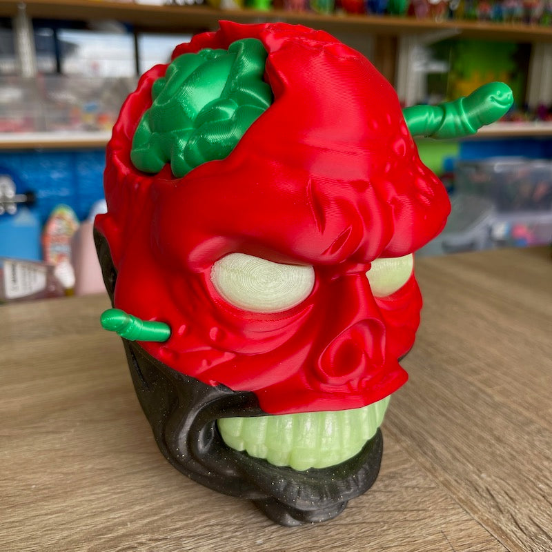 3D Printed Zombie Headphone Stand Red and Black