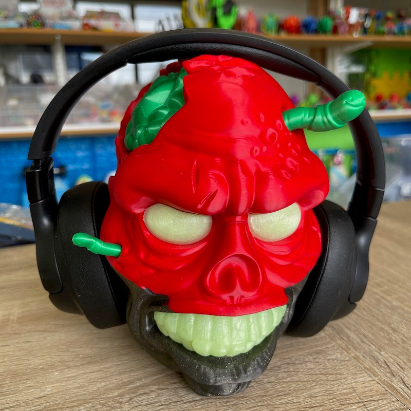3D Printed Zombie Headphone Stand Red and Black