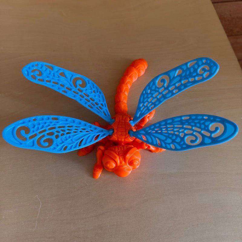 3D Printed dragonfly Orange/blue wings